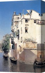 Venetian Canvas Paintings - A Venetian Canal Scene by Martin Rico y Ortega