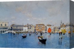 Bacino Canvas Paintings - La Riva Degli Schiavoni Dal Bacino Di San Marco by Martin Rico y Ortega
