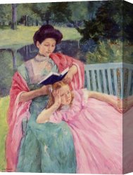 Mary Canvas Paintings - Auguste Reading to Her Daughter by Mary Cassatt