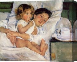 Mary Canvas Paintings - Breakfast in Bed by Mary Cassatt