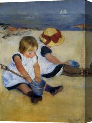 Mary Canvas Paintings - Children on the Shore by Mary Cassatt