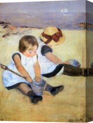 Mary Canvas Paintings - Children Playing On The Beach by Mary Cassatt