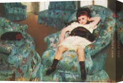 Cassatt Canvas Paintings - Little Girl in a Blue Armchair 1878 by Mary Cassatt