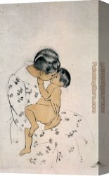 Farewell Kiss Canvas Paintings - Mother's Kiss by Mary Cassatt