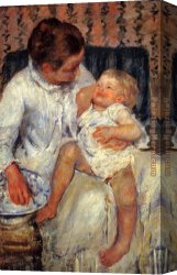 Mother And Child 7 Canvas Paintings - Mother about to Wash her Sleepy Child 1880 by Mary Cassatt