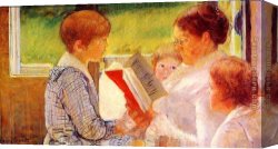 Reading a Book Canvas Paintings - Mrs Cassatt Reading to her Grandchildren, 1888 by Mary Cassatt