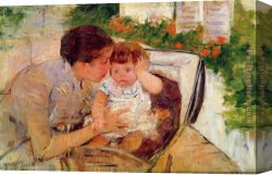 Mary Canvas Paintings - Susan Comforting the Baby 1881 by Mary Cassatt