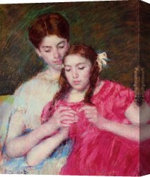 Lessons Canvas Paintings - The Crochet Lesson by Mary Cassatt