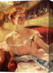 Mary Canvas Paintings - Woman With A Pearl Necklace In A Loge by Mary Cassatt