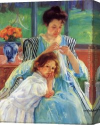 Sewing Canvas Paintings - Young Mother Sewing 1902 by Mary Cassatt