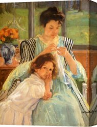 Mary Canvas Paintings - Young Mother Sewing by Mary Cassatt