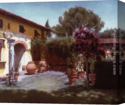 A Mediterranean Courtyard Canvas Paintings - Courtyard in August (Toscana) by Maureen Hyde
