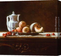 Still Life with Peaches And Pears Canvas Paintings - Still Life with Cherries, Peaches, and Melon by Maureen Hyde