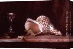Still Life with Grapes, a Peach, Plums And a Pear on a Table with a Wine Glass And a Flask Canvas Paintings - Still Life with Conch Shell, Starfish and a Glass of Wine by Maureen Hyde