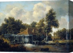 Water-mill Canvas Paintings - A Water Mill by Meindert Hobbema