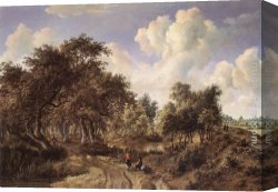 Meindert Canvas Paintings - A Wooded Landscape by Meindert Hobbema