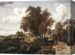 Meindert Canvas Paintings - Road on a Dyke by Meindert Hobbema