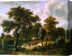 Meindert Canvas Paintings - The Travelers by Meindert Hobbema