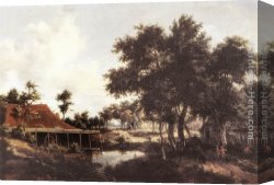 Water-mill Canvas Paintings - The Water Mill by Meindert Hobbema