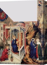 The Visitation (detail) Canvas Paintings - The Annunciation and the Visitation by Melchior Broederlam