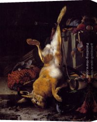 A Hunting Morn Canvas Paintings - A Still Life Of Dead Game And Hunting Equipment by Melchior de Hondecoeter