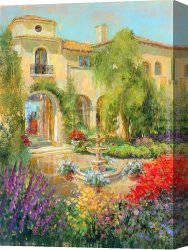 Spanish Town Canvas Paintings - Spanish Courtyard II by Michael Longo