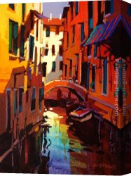 Michael O'toole Canvas Paintings - A Canal in Venice by Michael O'Toole
