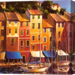 Michael O'toole Canvas Paintings - Portofino Waterfront by Michael O'Toole