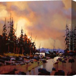 Michael O'toole Canvas Paintings - Quiet Day at Rivers Inlet by Michael O'Toole