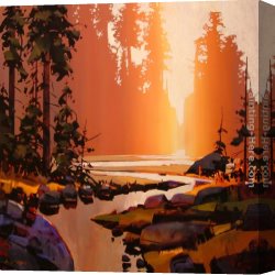 Michael O'toole Canvas Paintings - Sea Stack with Golden Light by Michael O'Toole