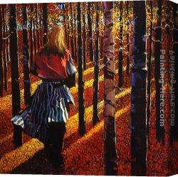 Michael O'toole Canvas Paintings - She Walks Among the Black Poplars by Michael O'Toole