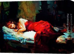 Michael O'toole Canvas Paintings - Sleeping Lady in Red by Michael O'Toole