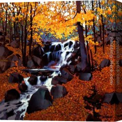 Michael O'toole Canvas Paintings - Small Creek in Autumn by Michael O'Toole