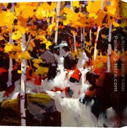 Michael O'toole Canvas Paintings - Stream and Poplars by Michael O'Toole