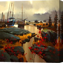 Michael O'toole Canvas Paintings - Two Boats at Skidegate by Michael O'Toole