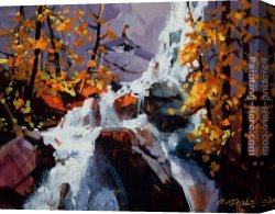 Michael O'toole Canvas Paintings - Waterfall Near Mt. Robson by Michael O'Toole