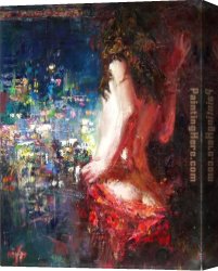 Girl with a Red Hat Canvas Paintings - Girl In The City by Misti Pavlov