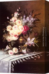 Flower of Life Canvas Paintings - Still Life with Assorted Flowers in a Brass Vase by Modeste Carlier