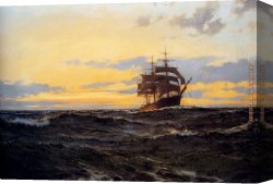 Evening on a Parisian Boulevard Canvas Paintings - Evening Shadows by Montague Dawson