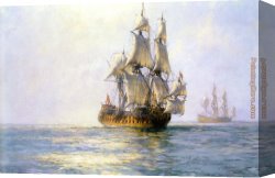 Dawson Canvas Paintings - The Royal Charles on Sunlit Waters by Montague Dawson