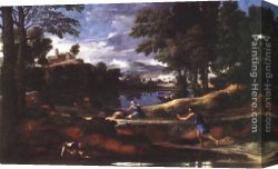 Nicolas Poussin Canvas Paintings - Landscape with a Man Killed by a Snake by Nicolas Poussin
