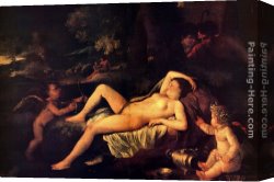 Nicolas Poussin Canvas Paintings - Sleeping Venus and Cupid by Nicolas Poussin