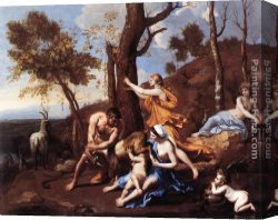 Jupiter And Antiope Canvas Paintings - The Nurture of Jupiter by Nicolas Poussin