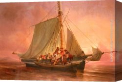 Niels Simonsen Canvas Paintings - The Pirates' Attack by Niels Simonsen