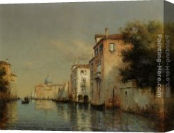 Venetian Canvas Paintings - A Gondola on a Venetian Canal by Noel Bouvard