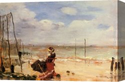 Femme Canvas Paintings - Femme sur la Plage by Norbert Goeneutte