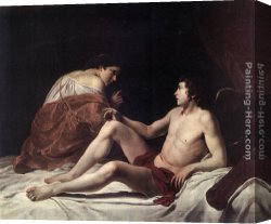 Cupid Disarmed Canvas Paintings - Cupid and Psyche by Orazio Gentleschi