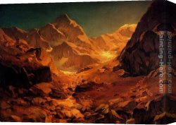 Achenbach Canvas Paintings - A Mountainous Landscape by Oswald Achenbach