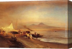 Achenbach Canvas Paintings - The Bay of Naples by Oswald Achenbach