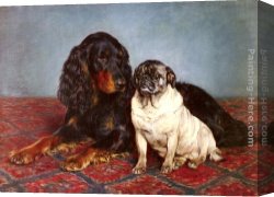 Otto Canvas Paintings - A Spaniel And A Pug by Otto Bache